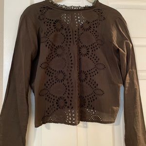 Free people long sleeve green top with cut out
